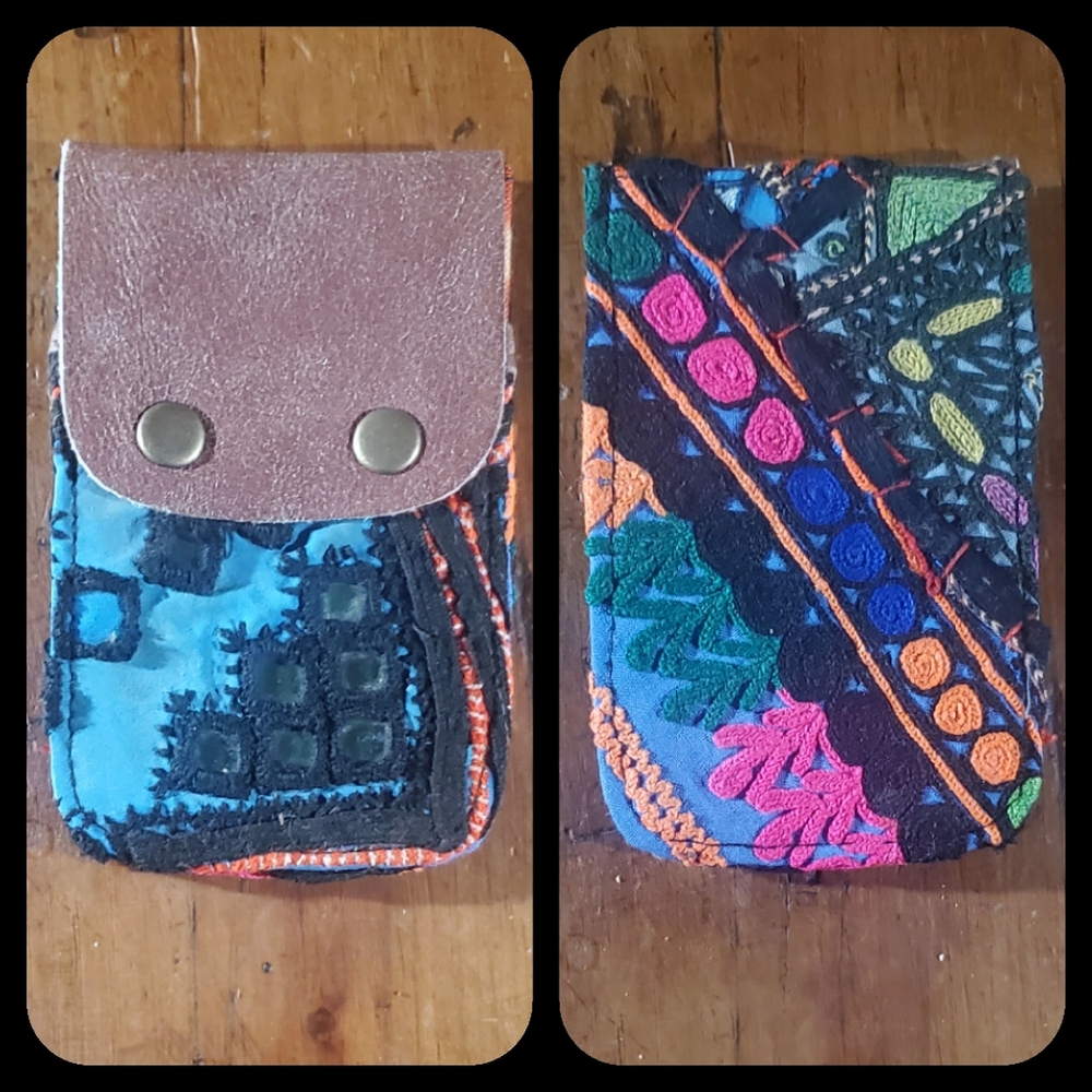 🍳🧠 Free People Boho Embroidered Repurposed vtg banjara hippie Wallet card case